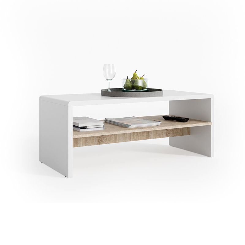 Aleksa Sled Coffee Table with Storage, White/Sonoma oak