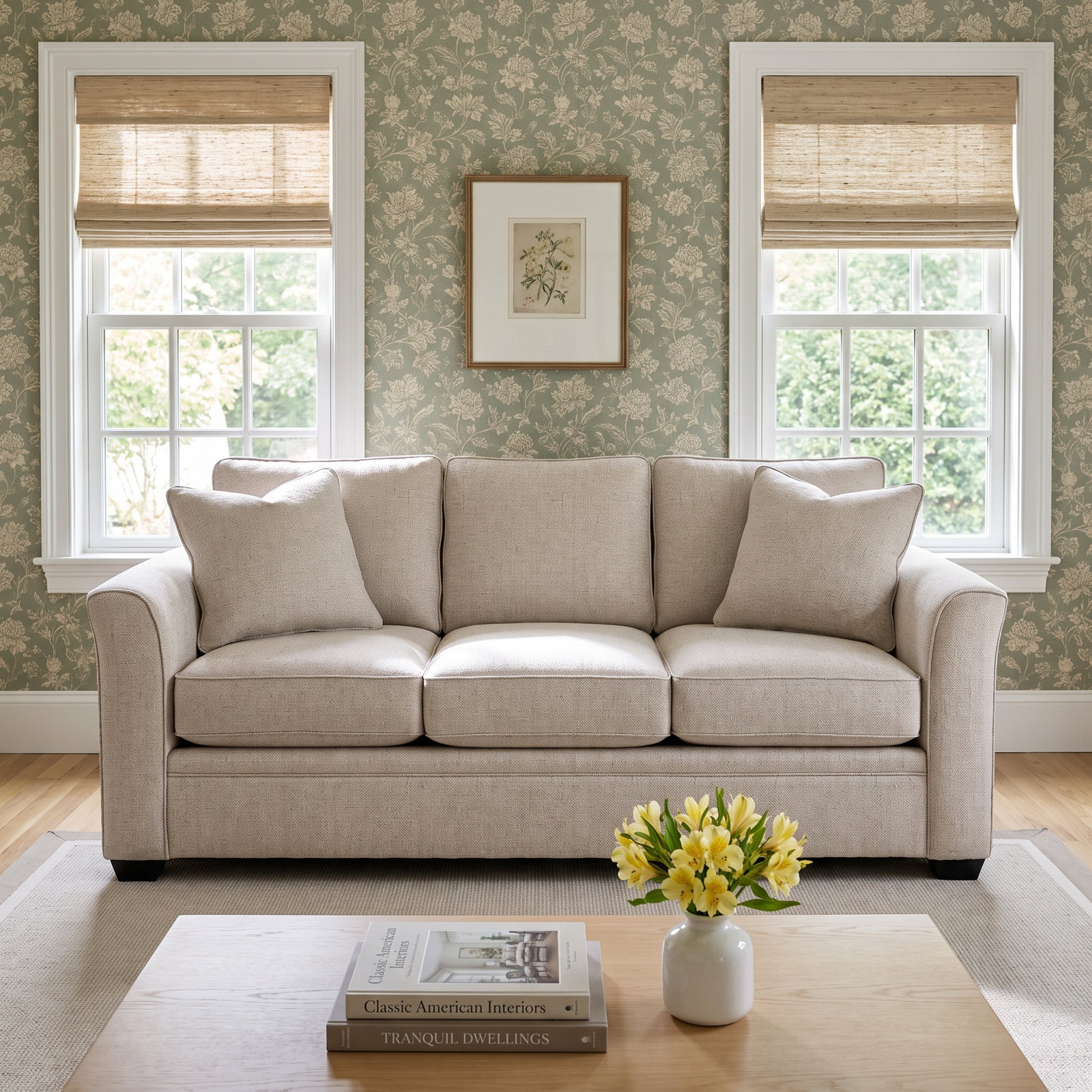 Bridgeport 85'' Upholstered Sofa, Black Finish, Eggshell Crypton Performance; 0884-93