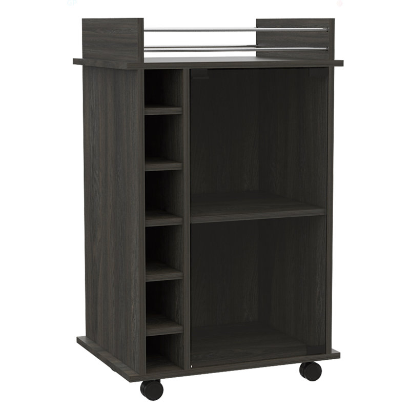 Dukat Bar Cart,Two Shelves, Six Built-In Wine Rack, Four Casters, 16.34" H x 16.25" W x 21.55" D, Brown