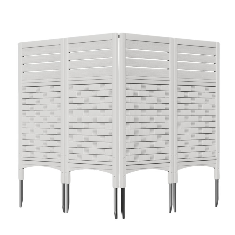 45 po Paravent de clôture en plastique avec 4 panneaux blancs, Blanc