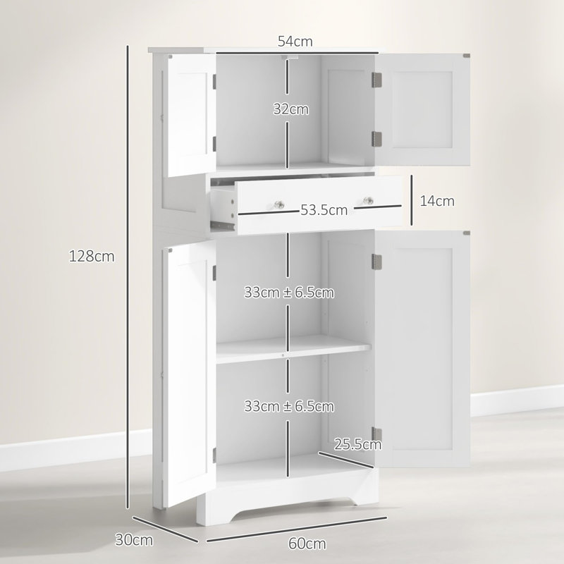 128Cm High Kitchen Cabinet With 4 Doors, Drawers And Adjustable Shelves, White