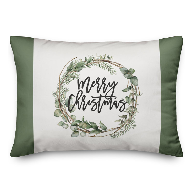  Merry Christmas Wreath Floral Rectangular Throw Cushion