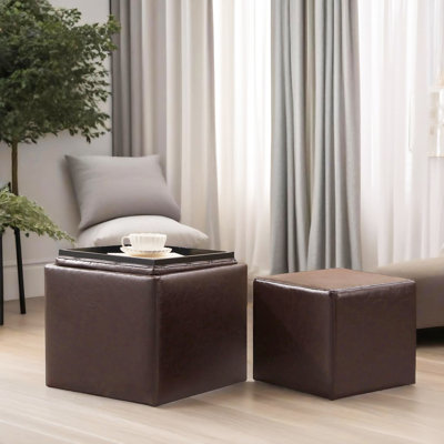 Faux Leather Storage Ottoman set