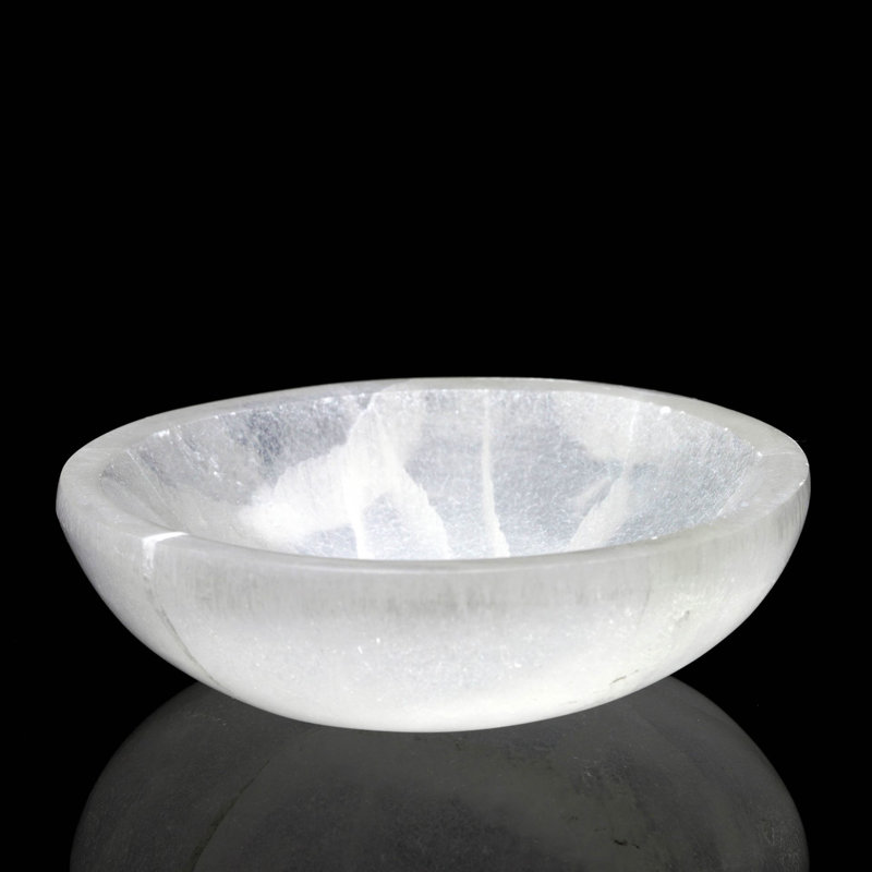 Round Hand-Carved Selenite Dish From Morocco