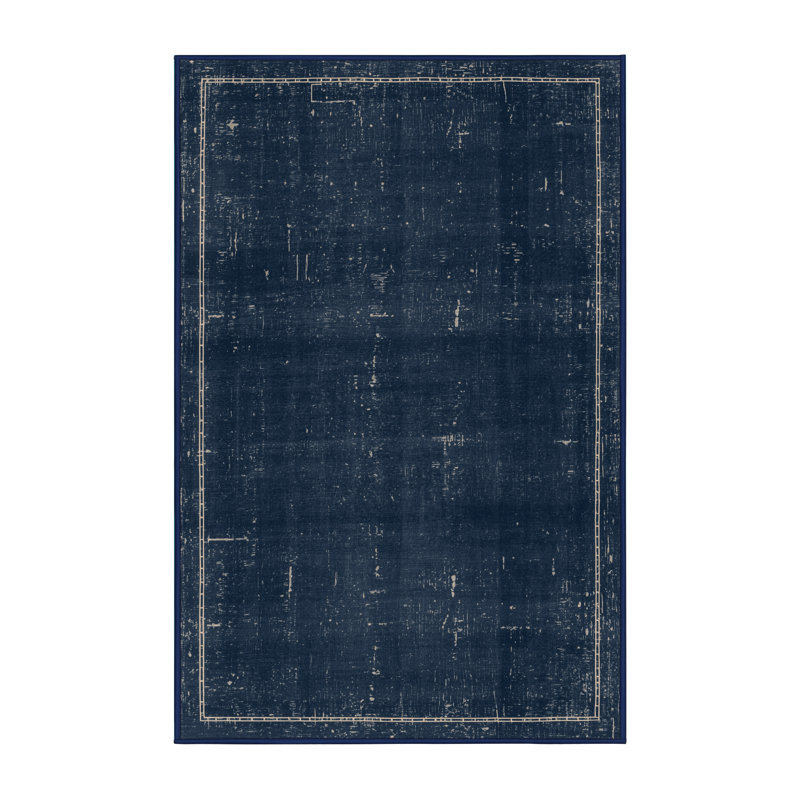 Soft Plush Fannin July 4Th Modern & Contemporary Abstract Area Rug in Gray – Navy Binding, 5x7