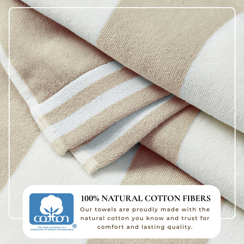 100% Cotton Cabana Stripe Oversized Beach Towels, Oatmeal/White