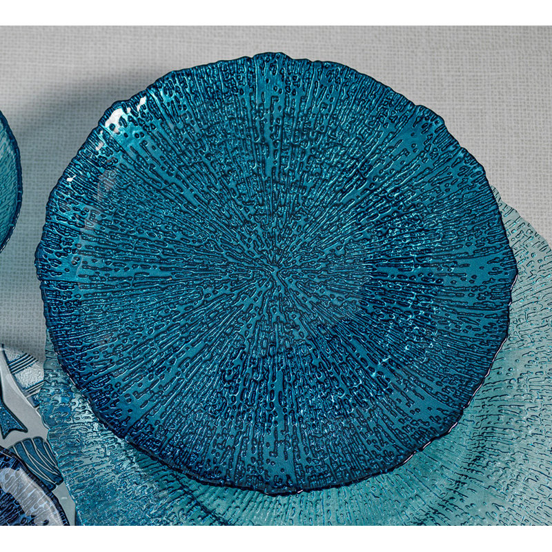 Ensemble d'assiettes décoratives en verre 6 pièces Emmalee, H 0,75 po x l 11 po x P 11 po, Bleu Riviera
