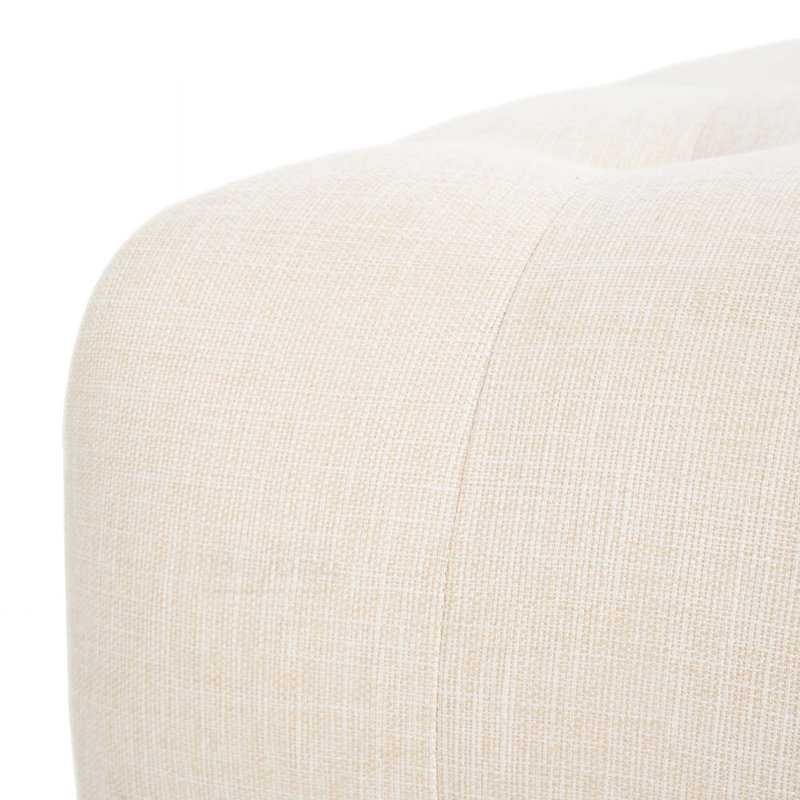 Repose-pieds carré rembourré en tissu de lin capitonné, pieds en bois massif, beige, H 16,5 po x l 31,5 po x P 31,5 po