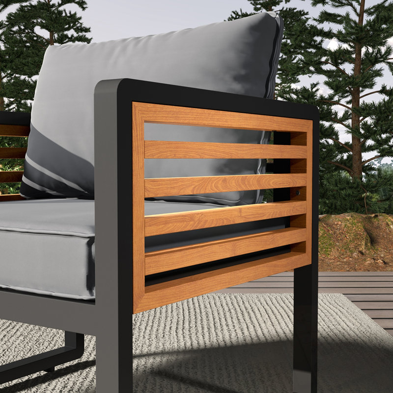 Ensemble de canapé 4 pièces à structure en métal et bois avec coussin amovible, Grey
