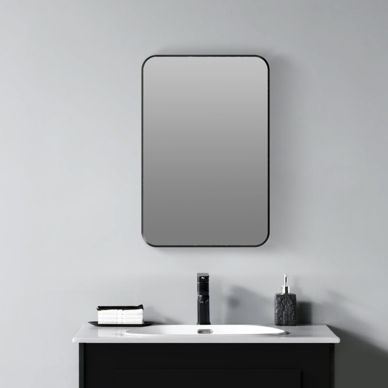 Armoire à pharmacie rectangulaire noire en aluminium avec miroir, H 30 po x l 20 po x P 4,75 po