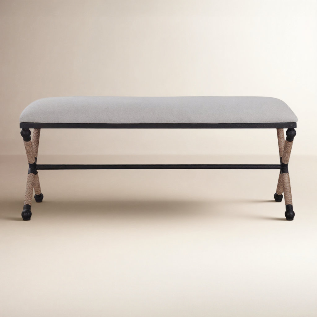 Milana 48" Metal Bench, Oatmeal Basketweave