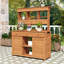 Table de jardin rustique avec huche, 6 tiroirs, tablettes, 2 armoires et crochets latéraux-1954536371