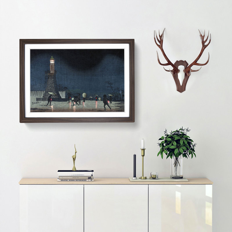 Night in May by Kobayashi Kiyochika - Picture Frame Painting Print, 36cm H x 48cm W x 2cm D, Walnut Framed