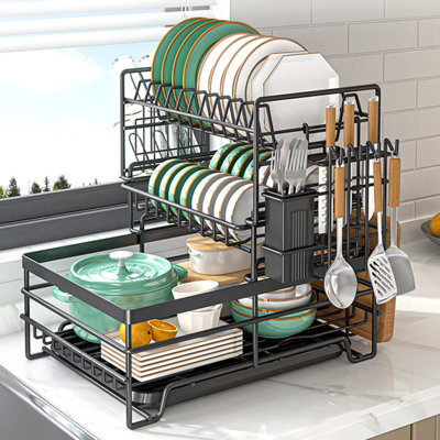3 Tier Dish Drying Rack Kitchen Dish Drainer with Drainboard Tray