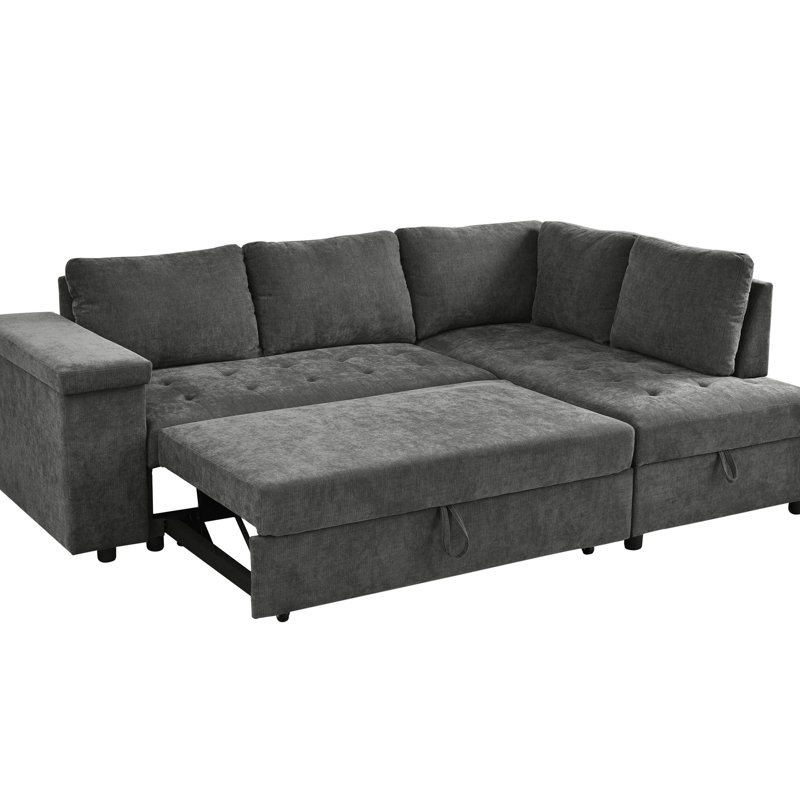 91,5 pouces en forme de L gris avec poches de rangement cachées et lit escamotable