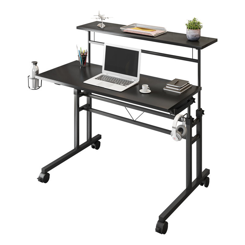 Techni Mobili Adjustable Metal Base Computer Desk, Black