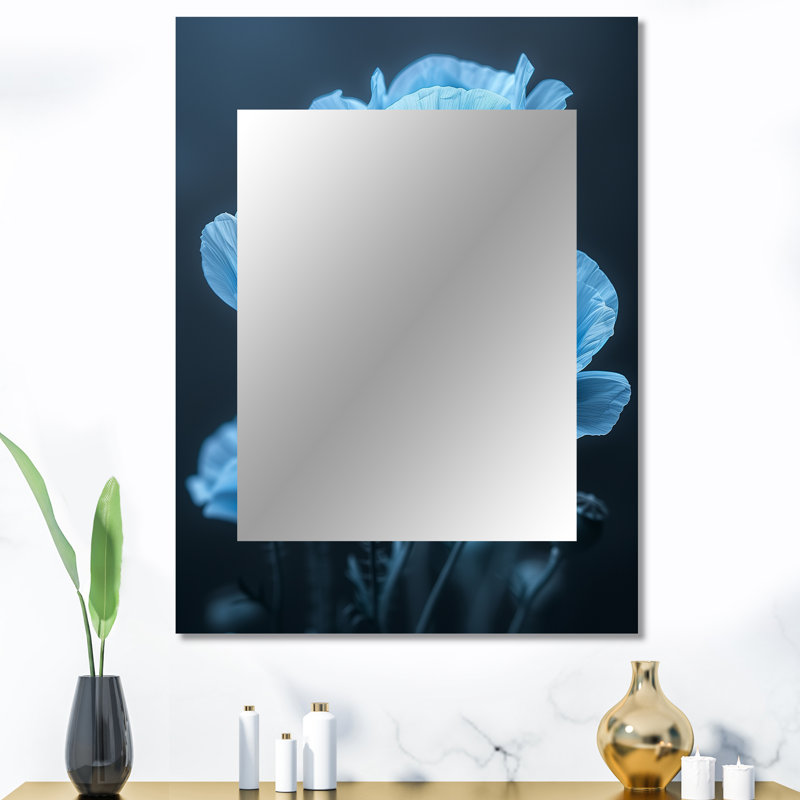 Bleu bleu noir Natures Nuance Poppies I - miroir décoratif coquelicots, miroir mural traditionnel, impression d'art en métal