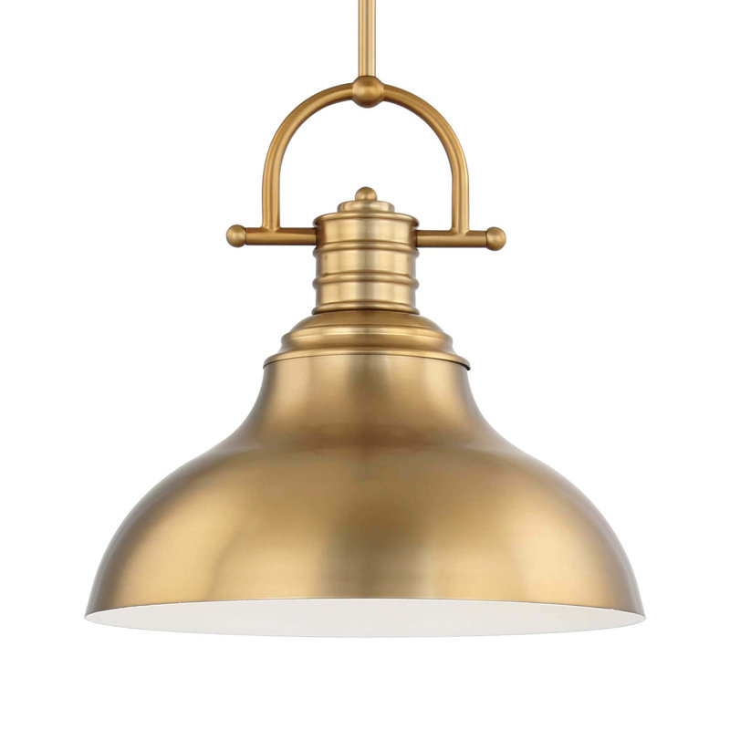  Atsuko 1-Light Integrated LED Indoor Restoration Brass Downrod Pendant with Bell-Shaped Bowl, Resoration Brass
