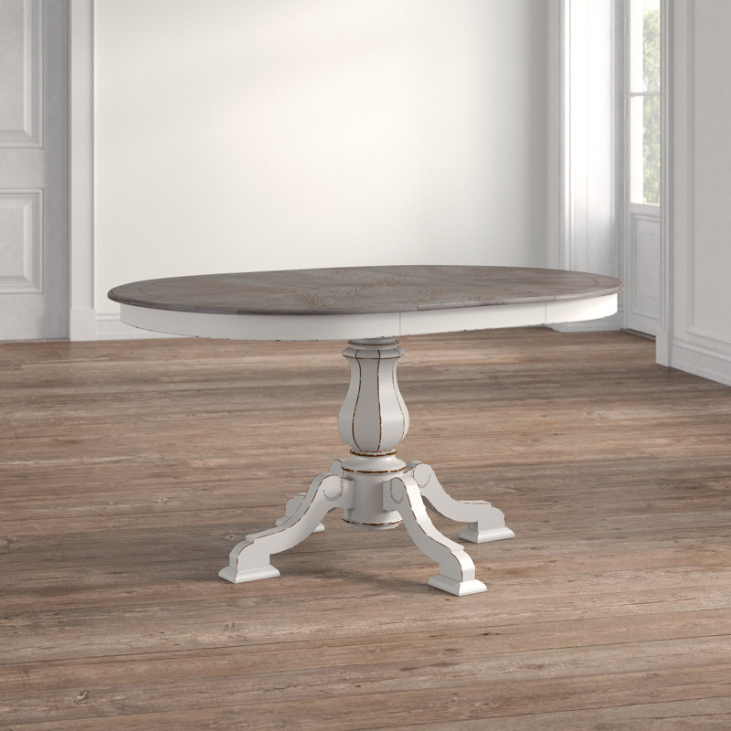 Colne 30" Counter Height Extendable Poplar Solid Wood Pedestal Dining Table, Gray Top/Gray Base