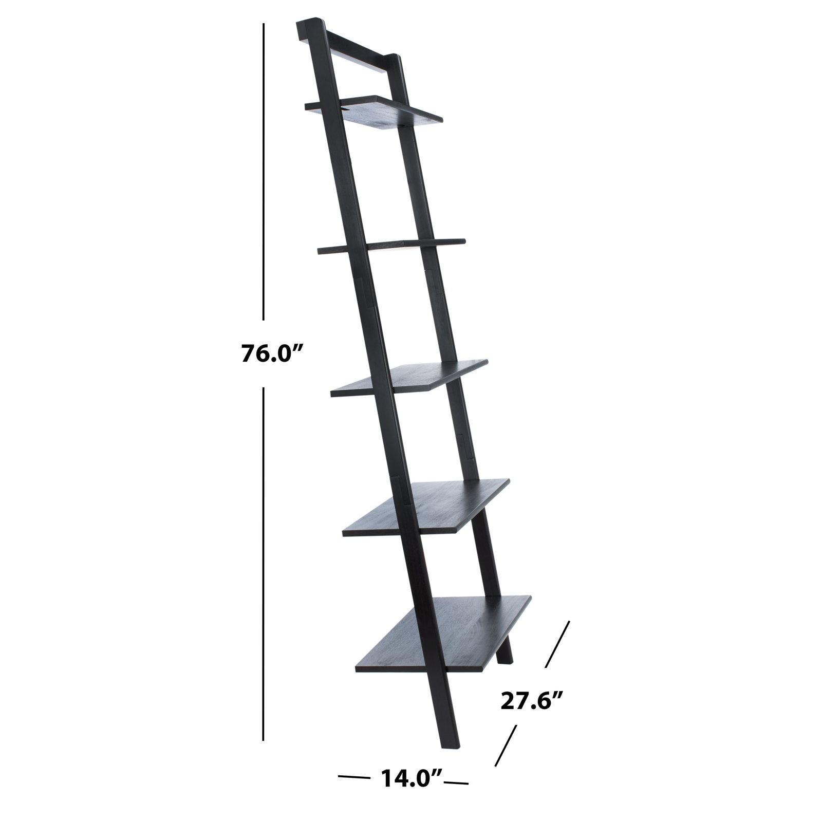 Joe Ladder Bookcase, 76" H x 28" W x 14" D, Black