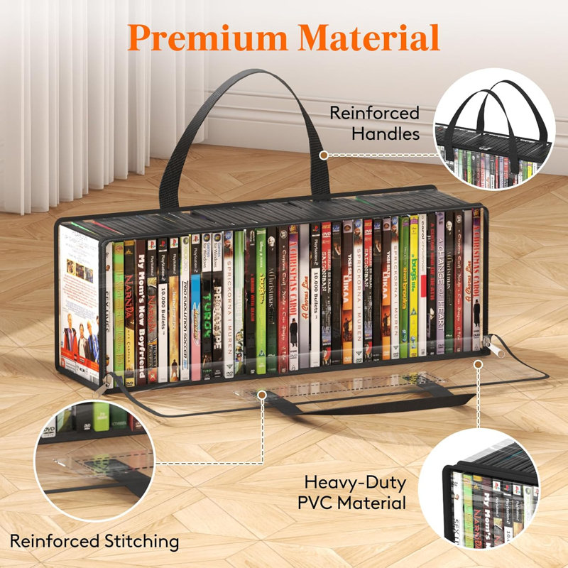 DVD Storage Bags, Clear PVC DVD Case Holder with Handles