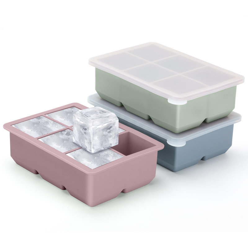 Silicone Ice Cube Trays 3 Pack - Large Size Silicone Ice Cube Moulds With Leak Proof Removable Lid Square Ice Cube Tray And BPA Free For Cocktail,Whiskey, Stackable Flexible Ice