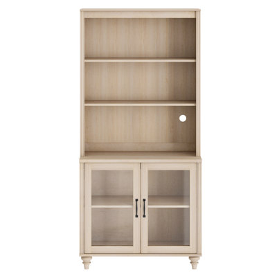 Scarlett 72.1"H X 33.9"W  Bookcase With Doors, 5 Tier Bookshelf, 72'' Tall Book Case Shelf With Glass Storage Cabinets, Large Bookcases Farmhouse Bookshelves For Living Room Bedroom Home Office Kitchen, 34''