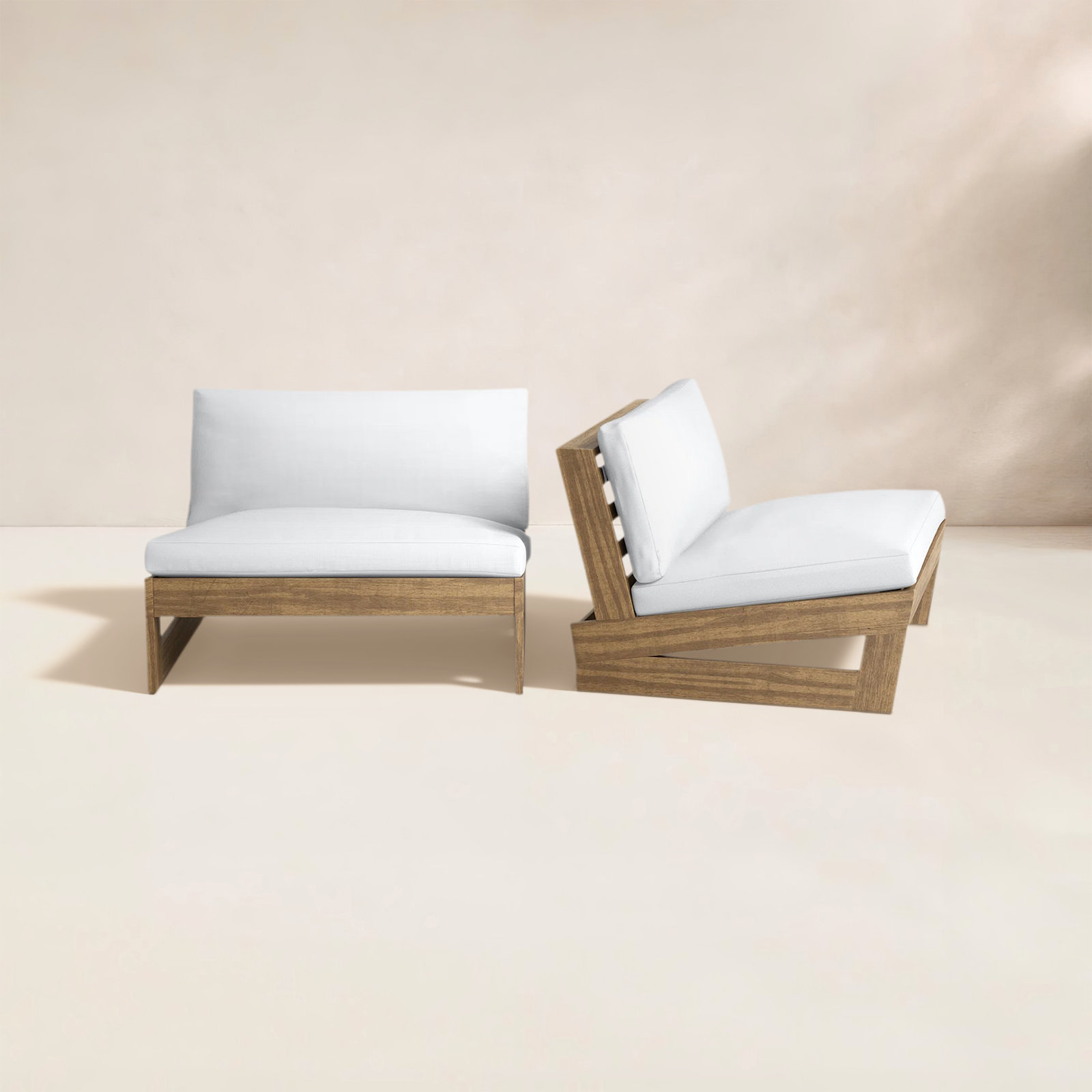 Louise Acacia Outdoor Armless Lounge Chair, Teak Frame/White Cushion
