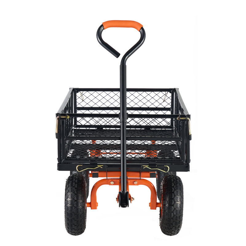 Heavy Duty Black and Orange Steel Garden Dump Cart with Adjustable Handle