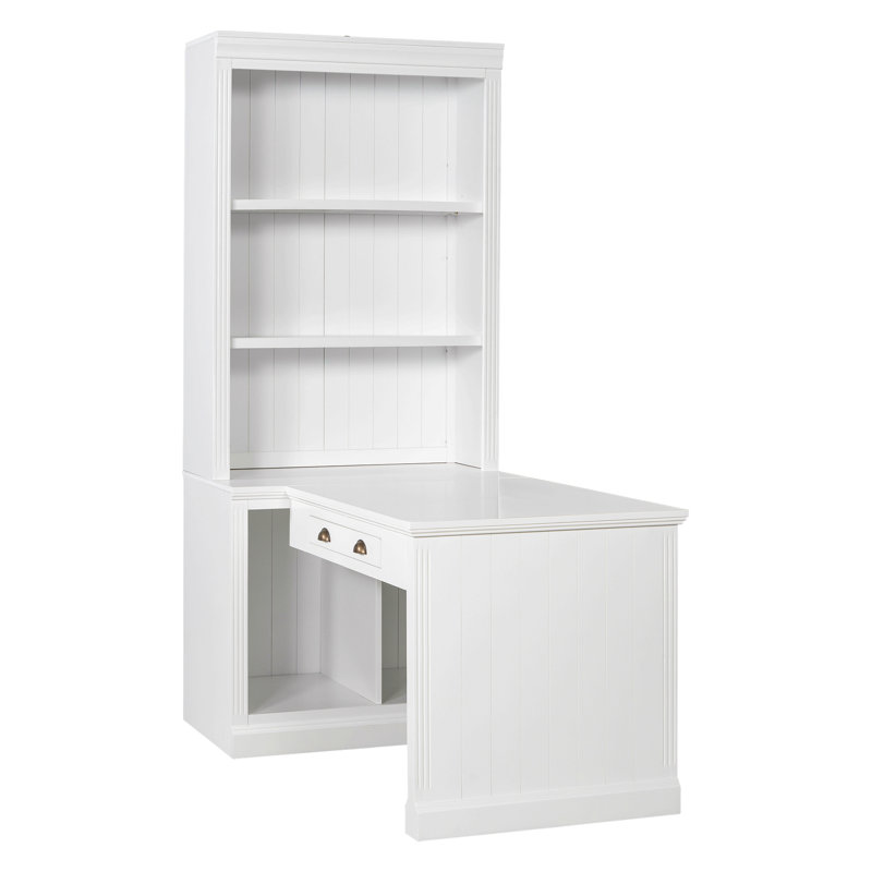 83.4"Tall Bookshelf With Writing Desk, Modern Bookcase With Study Desk, Workstation With Storage Shelf,Storage Bookcase With Open Shelves And Led Lighting For Living Room,Home Office,White