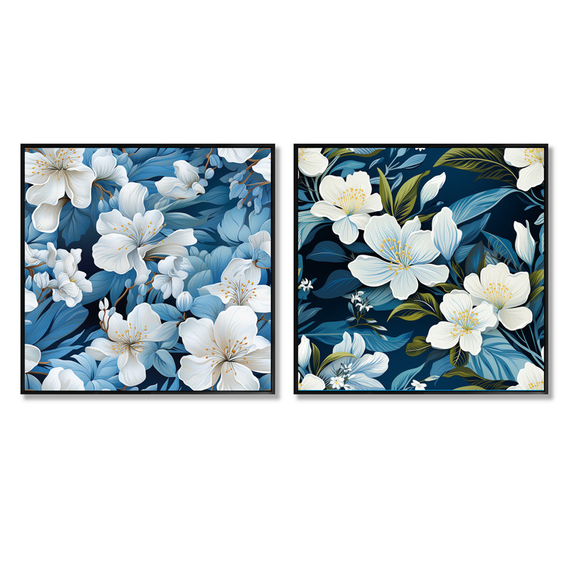 Caulksville - Ensemble de 2 collages carrés floraux, H 36 po x l 73 po, Toile tendue