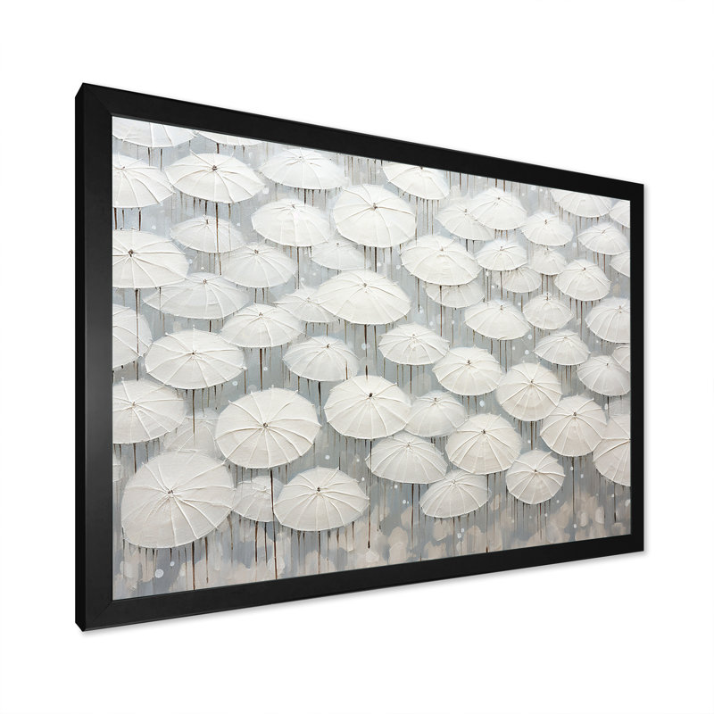 Ciel plein de parapluies blancs sur toile, H 24 po x l 32 po x P 1 po, Cadre simple noir