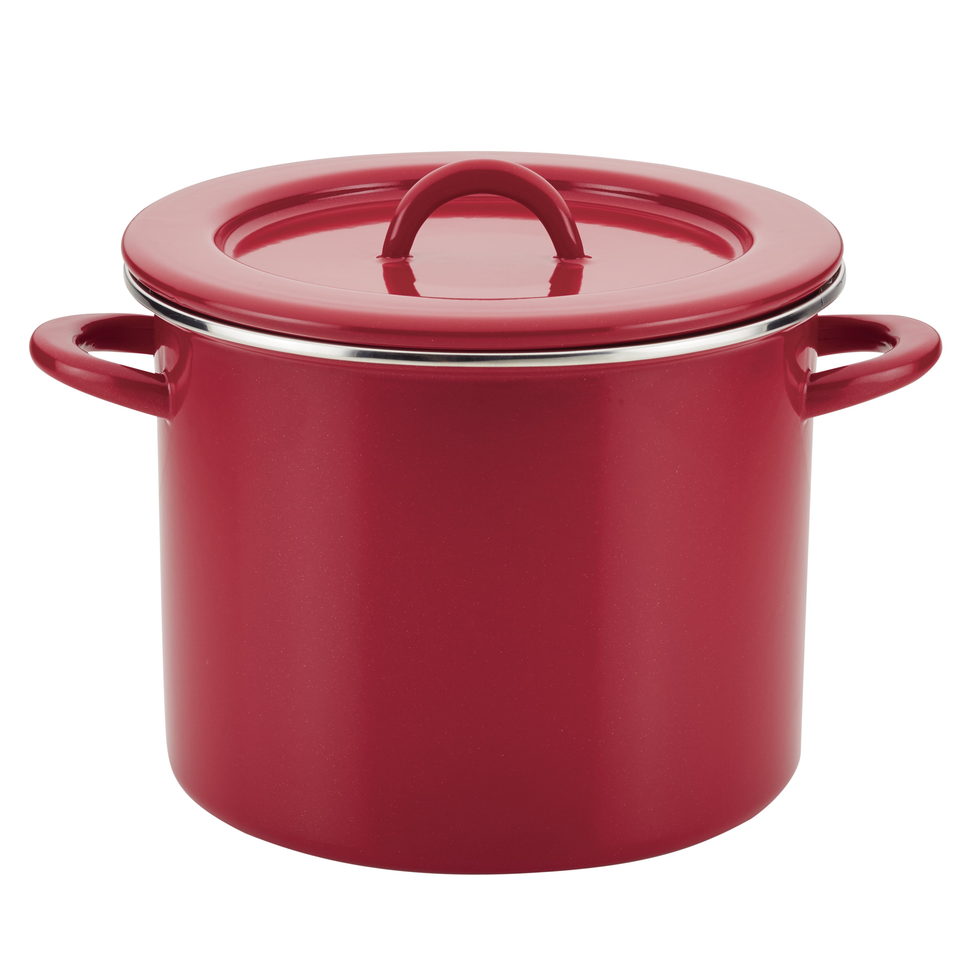 Golden Rabbit Solid Red 6 qt. Enamelware Stock Pot with Glass Lid