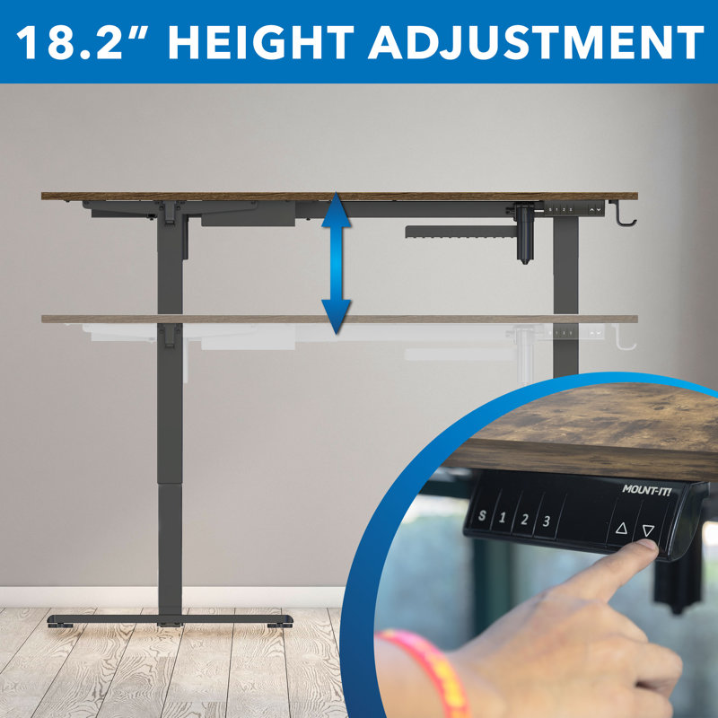 Rustic Brown L-Shaped Electric Adjustable Standing Desk with Drawer