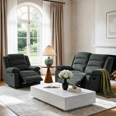 2-Piece Manual Reclining Living Room Set with Loveseat and Recliner Chair