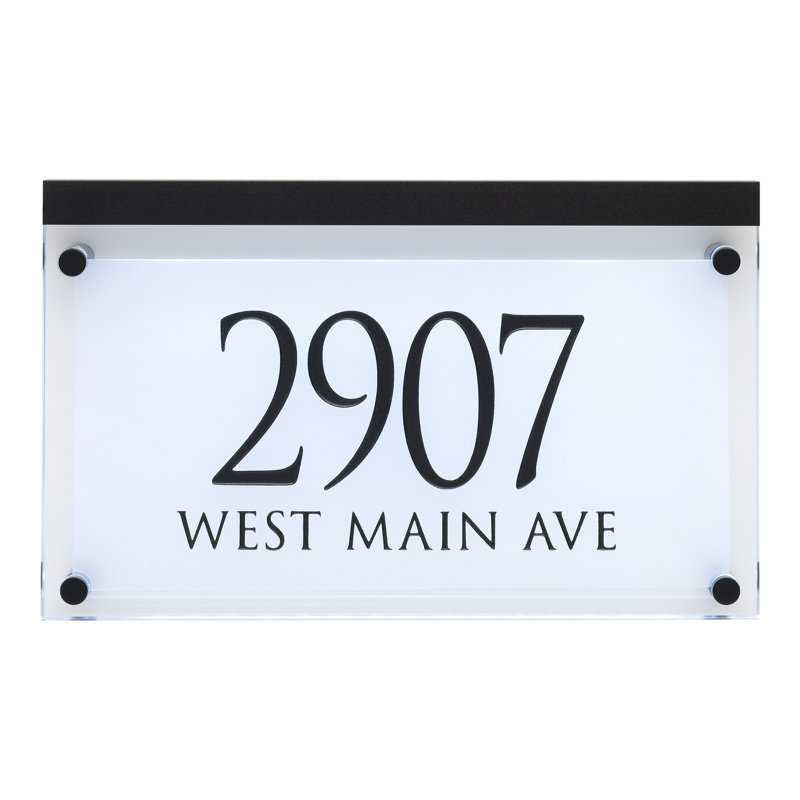 Frosted Crystal LED Lighted Trajan Engraved 2-Line Address Sign, Black, Yes