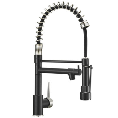 Robinet de cuisine rétractable, matériau laiton, finition noire + argent, pour éviers modernes à deux réglages, matériaux de cuisine contemporaine