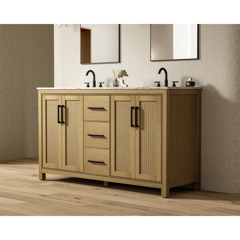 Meuble-lavabo double 60 po, Lin chêne