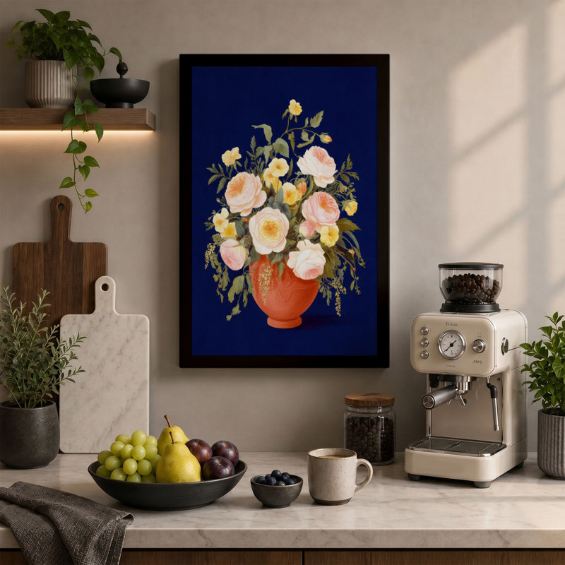 Cheerful Terracotta Blooms Botanical - Wrapped Canvas, 36x24 - 91.4 x 61.0 cm, Terracotta Border