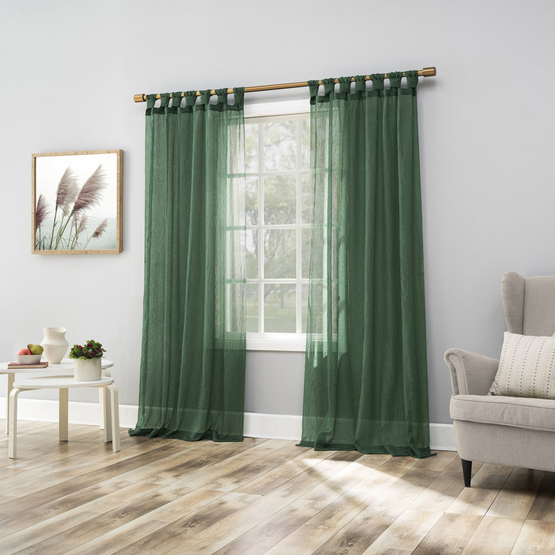Ghengis Holiday Twist Tab Sheer Tab Top Curtain Panel, 51" W x 96" L, Evergreen