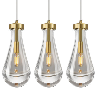Modern Chandeliers for Dining Room Porch Corridor Living Room Raindrop Pendant Lights Kitchen Island Teardrop Hanging Light Fixtures Clear Solid Glass Pendant Light (3 Pack)