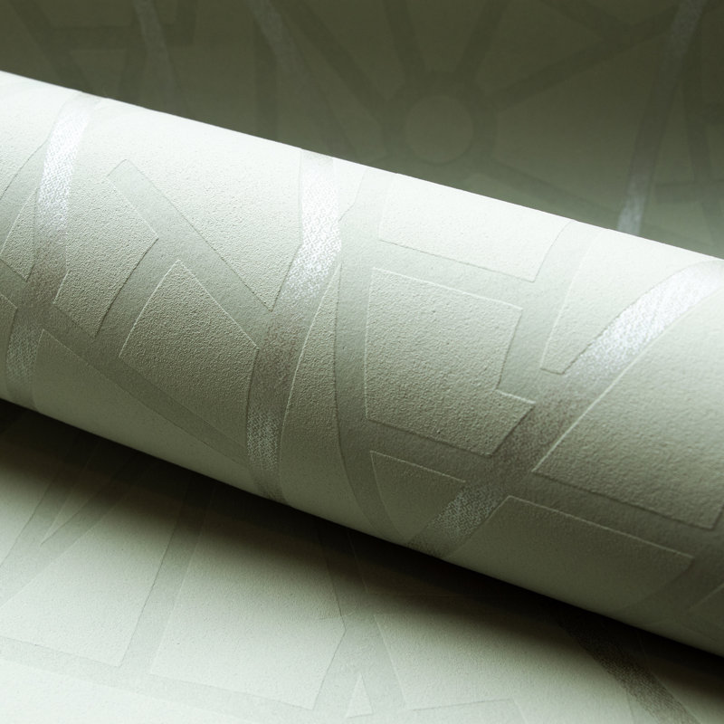 Slow Living Metallic Geometric Lines Wallpaper Roll , Wasabi Green