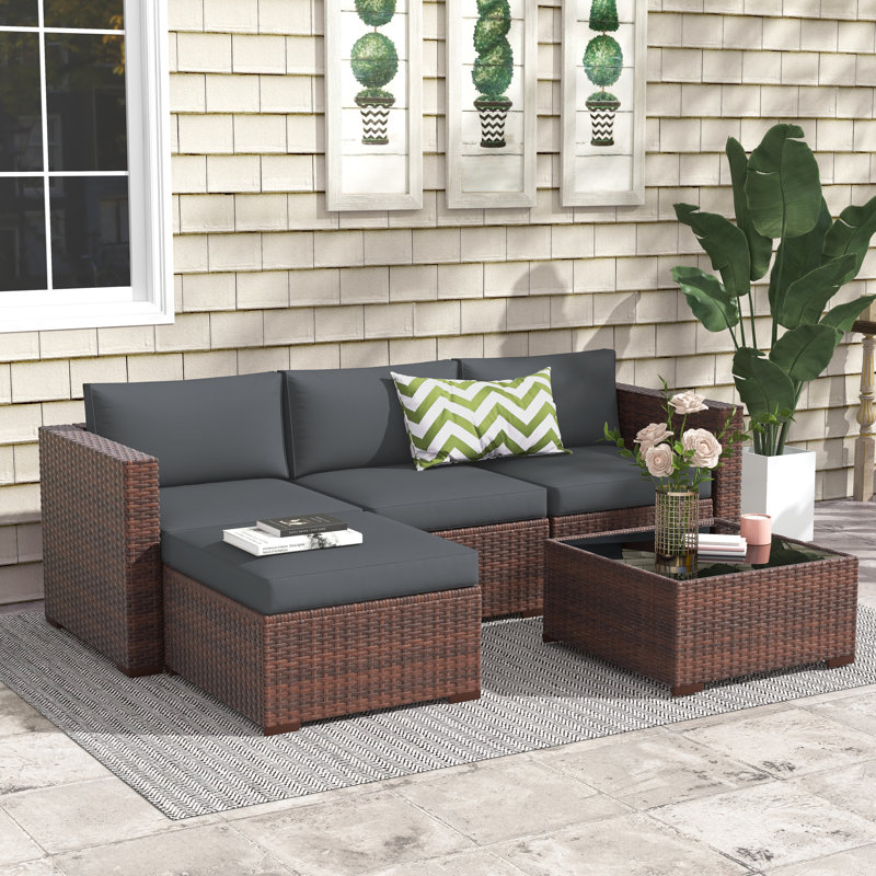 Ensemble de conversation modulaire pour patio avec coussins 3 personnes Abler, Brun / gris foncé