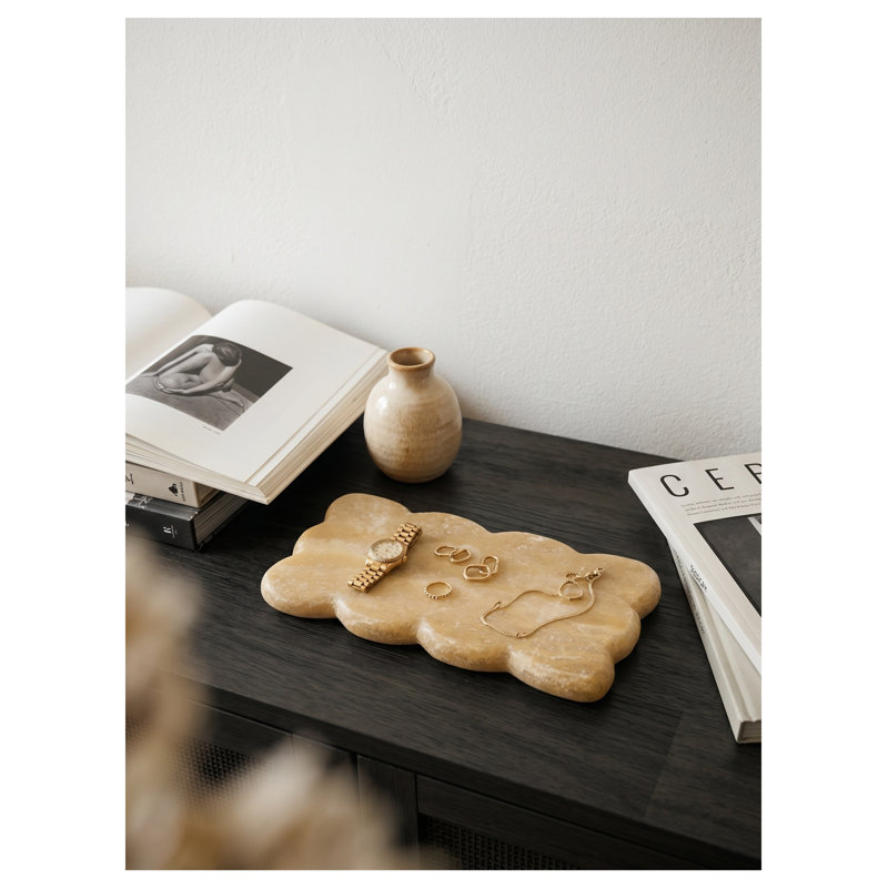Plateau décoratif onyx festonné en ambre naturel, 11,8 po x 5,9 po