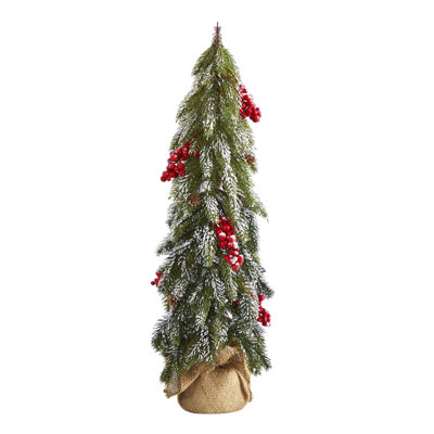 Flocked Christmas Tree with Berries and Pine Cones