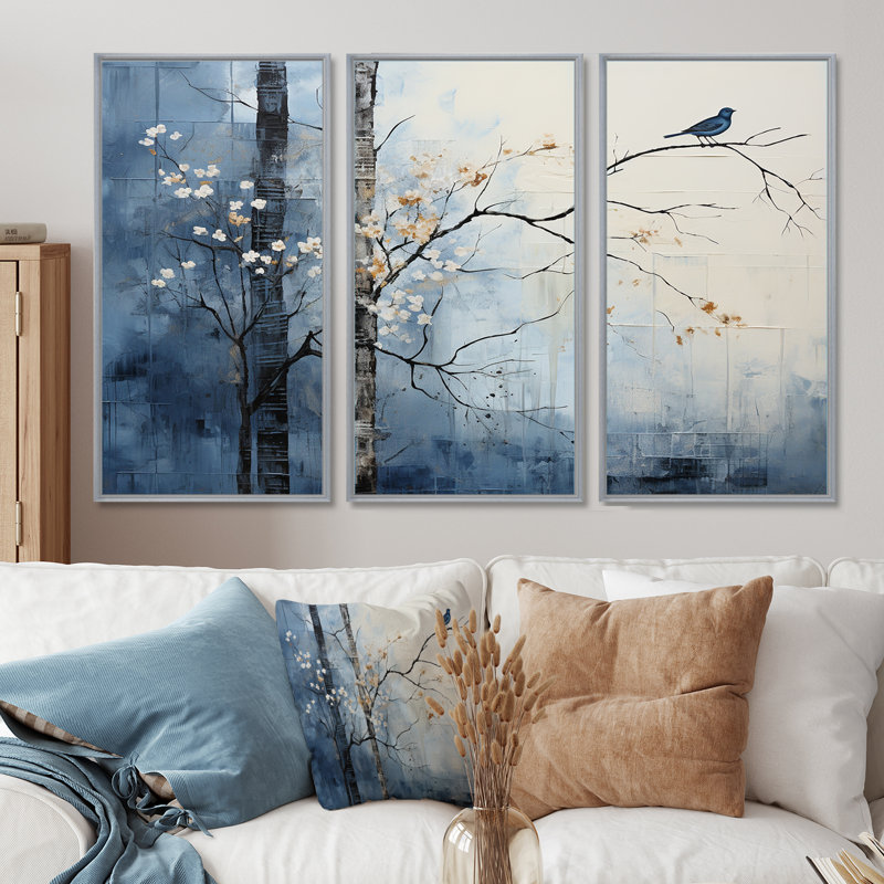 Minimalisme beige et bleu campagne III - ensemble d'art mural sur toile campagne, H 28 po x l 36 po x P 1 po