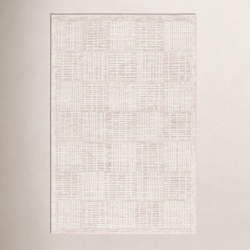 Tapis en laine / coton touffeté à la main Arwen brun clair / ivoire, Rectangle de 5 pi x 8 pi