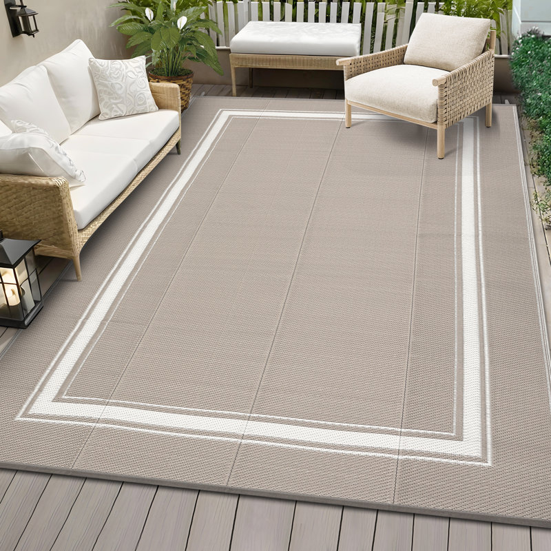Outdoor Furniture Reversible Outdoor Area Rug Waterproof Plastic Patio Carpet UV & Weather Resistant Easy to Clean Modern Deck Ma