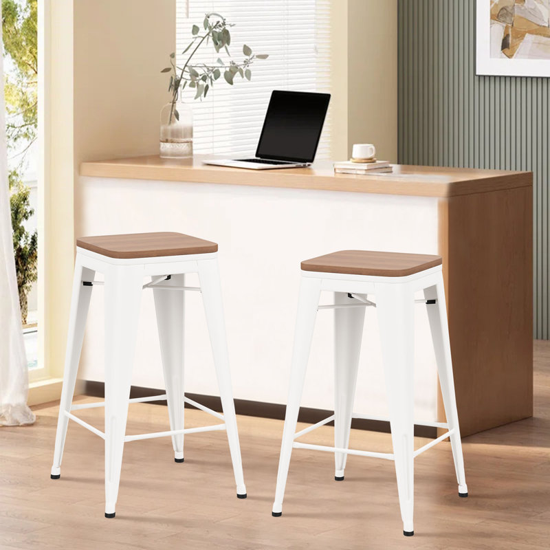 Comptoir et tabourets de bar en métal, Tabouret de comptoir (siège d'une hauteur de 26 p, Crème, crème
