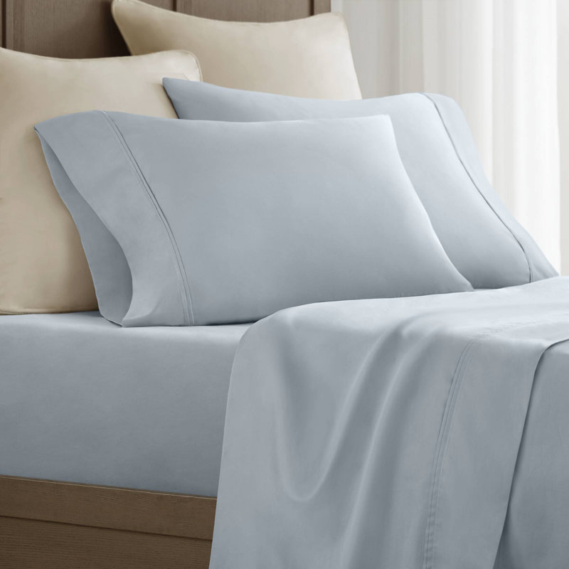 100% Egyptian Cotton Sateen Pillowcase Set, Blue, Standard Sham